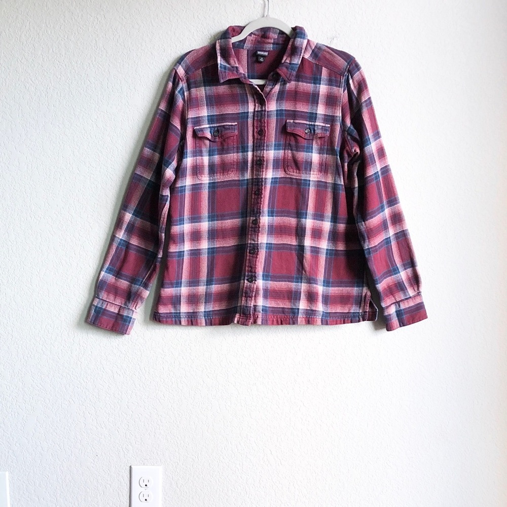 Patagonia Womens Fjord Flannel Shirt Long Sleeve Button Front Red Plaid 14
